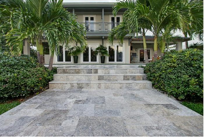 Silver travertine pavers for garden and pool surround Ireland